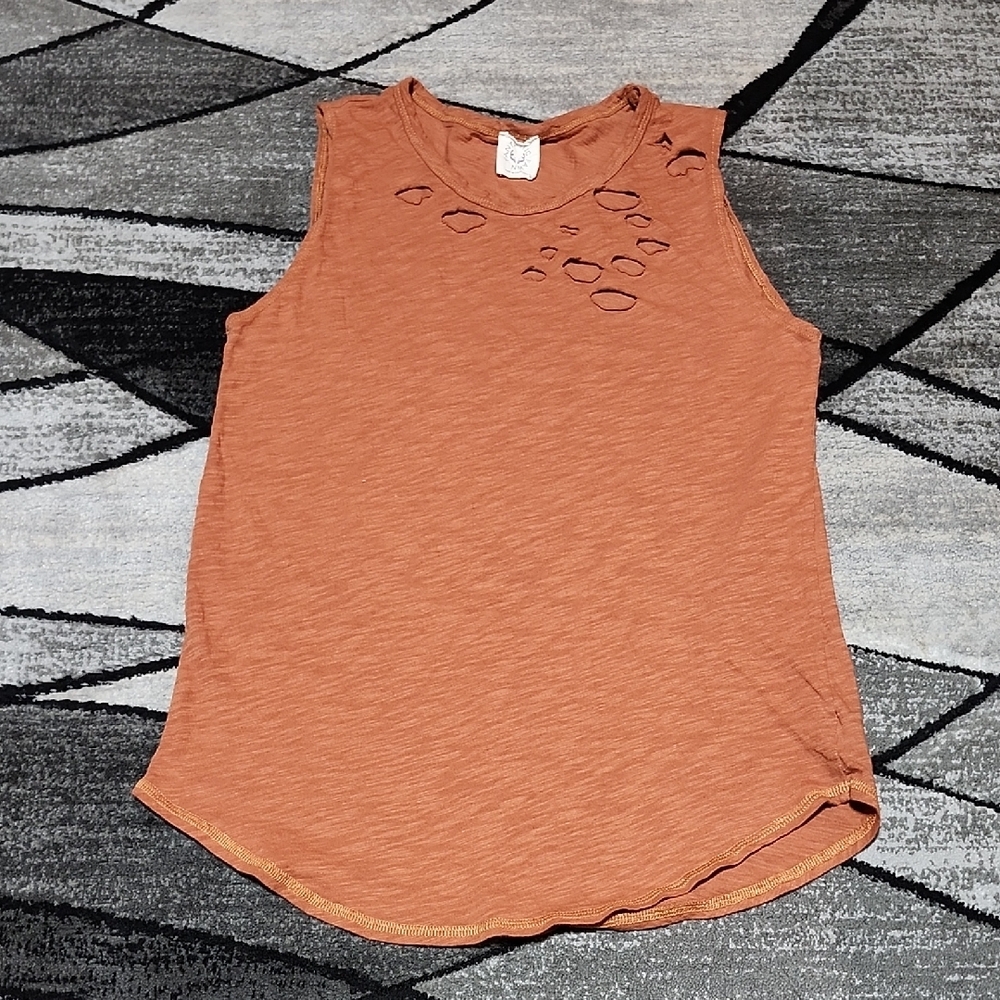 FANTASTIC FAWN HEATHER BURNT ORANGE FACTORY DESTRUCTION COTTON TANK-TOP